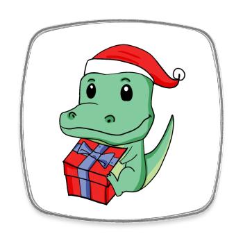 Weihnachten Krokodil Baby mit Geschenk - Viereckiger Kühlschrankmagnet - Weiß - Vorne