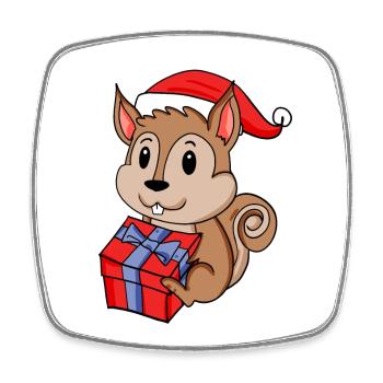Christmas Squirrel Baby with Gift - Square fridge magnet - white - Front