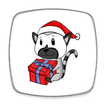 Weihnachten Lemur Baby mit Geschenk - Viereckiger Kühlschrankmagnet - Weiß - Vorne