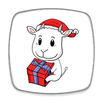 Weihnachten Ziege Baby mit Geschenk - Viereckiger Kühlschrankmagnet - Weiß - Vorne