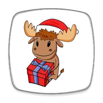 Weihnachten Elch Baby mit Geschenk - Viereckiger Kühlschrankmagnet - Weiß - Vorne