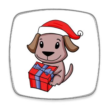 Weihnachten Hund Baby mit Geschenk - Viereckiger Kühlschrankmagnet - Weiß - Vorne