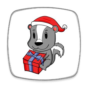 Weihnachten Stinktier Baby mit Geschenk - Viereckiger Kühlschrankmagnet - Weiß - Vorne