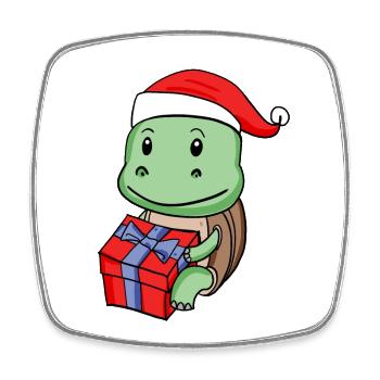 Christmas turtle baby with gift - Square fridge magnet - white - Front