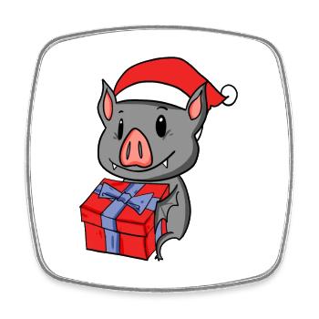 Christmas Bat Baby with Gift - Square fridge magnet - white - Front