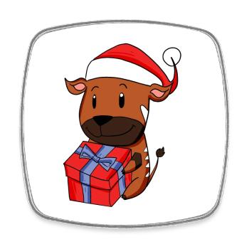 Christmas Antelope Baby with Gift - Square fridge magnet - white - Front