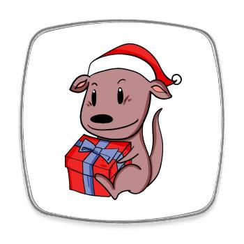 Christmas Kangaroo Baby with Gift - Square fridge magnet - white - Front