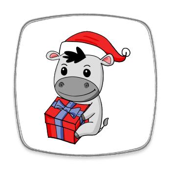 Weihnachten Esel Baby mit Geschenk - Viereckiger Kühlschrankmagnet - Weiß - Vorne