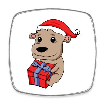 Weihnachten Bär Baby mit Geschenk - Viereckiger Kühlschrankmagnet - Weiß - Vorne