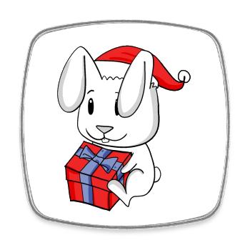 Christmas Baby with Gift - Rabbit - Square fridge magnet - white - Front