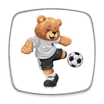 Teddy Kicker im Fußballlook - Viereckiger Kühlschrankmagnet - Weiß - Vorne