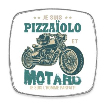 motard parfait pizzaïolo parfait - Magnet carré - blanc - Devant
