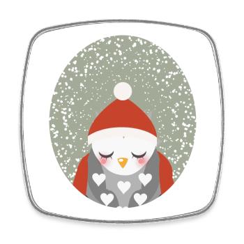 hibou rêveur avec chapeau de Noël Père Noël - Magnet carré - blanc - Devant