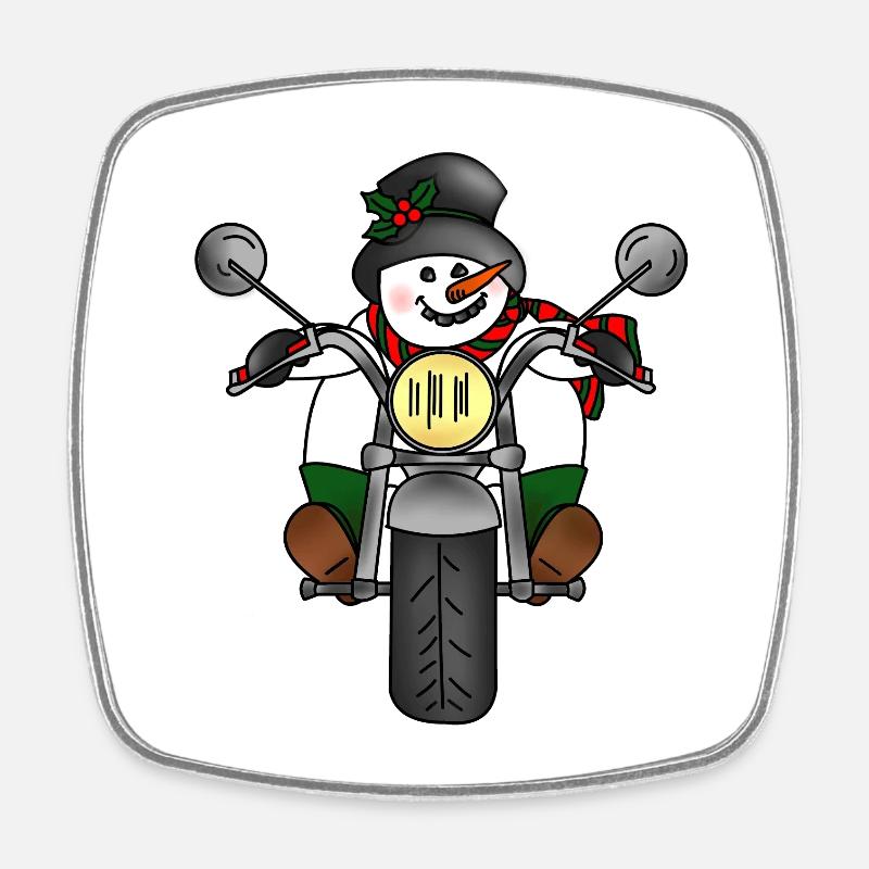 Sneeuwman op motor in kerstsfeer - Magnet carré - blanc