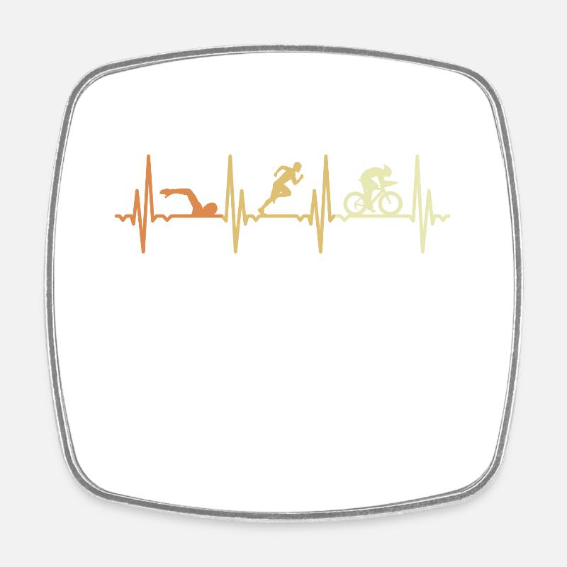 Ligne cardiaque de triathlon - Magnet carré - blanc