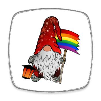 Christmas gnome with Gay Pride flag - Square fridge magnet - white - Front