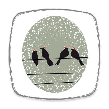 Vögel auf Stromleitung mit Santa Weihnachtsmützen - Viereckiger Kühlschrankmagnet - Weiß - Vorne