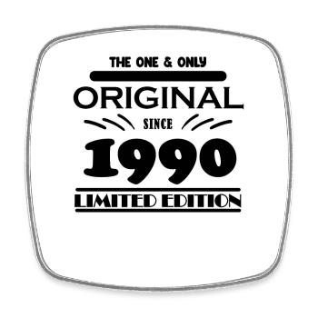 1990 - Year of construction 1990 - Born 1990 - Square fridge magnet - white - Front