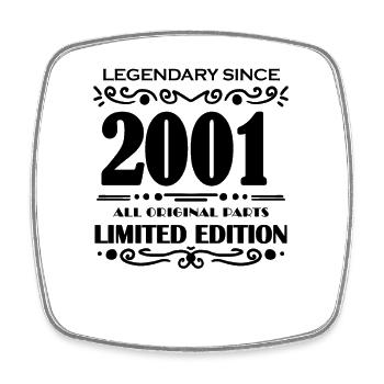 2001 - Born 2001 - Year of construction 2001 - Square fridge magnet - white - Front