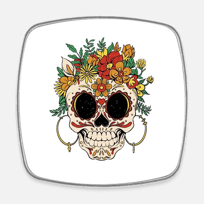 Couronne de fleurs Jour de Muertos - Magnet carré - blanc
