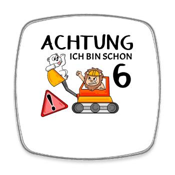 Bagger 6. Geburtstag 6 Jahre Baustelle Geschenk - Viereckiger Kühlschrankmagnet - Weiß - Vorne