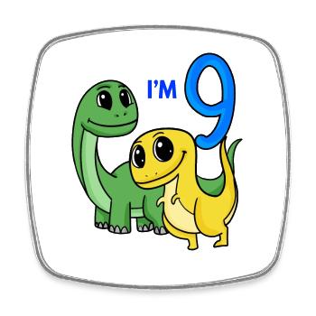 Boys 9 years 9th birthday Boys Dino Shirt - Square fridge magnet - white - Front