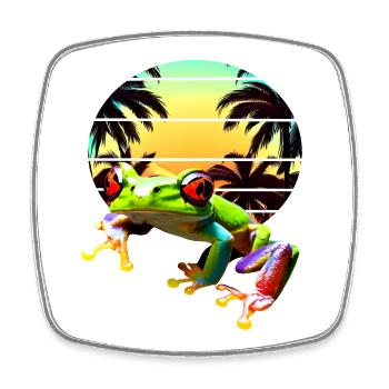 Red-eyed tree frog with palm trees sunset - Square fridge magnet - white - Front
