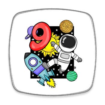 9 ans Jeune astronaute - Magnet carré - blanc - Devant