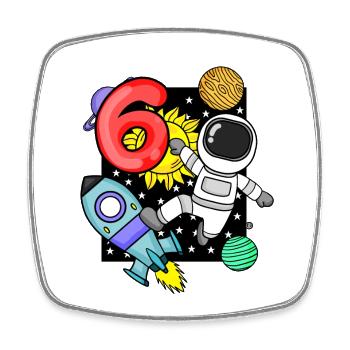 6. Geburtstag - 6 Jahre alt Junge Astronaut - Viereckiger Kühlschrankmagnet - Weiß - Vorne