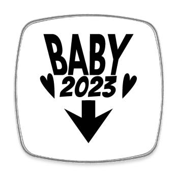 Bébé 2023 - Naissance Enceinte 2023 Grossesse - Magnet carré - blanc - Devant
