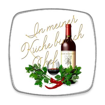 dans ma cuisine Je suis Chef Wine Glass Bottle - Magnet carré - blanc - Devant