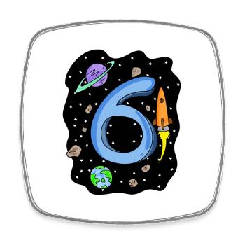 6 years old Young astronaut - Square fridge magnet - white - Front
