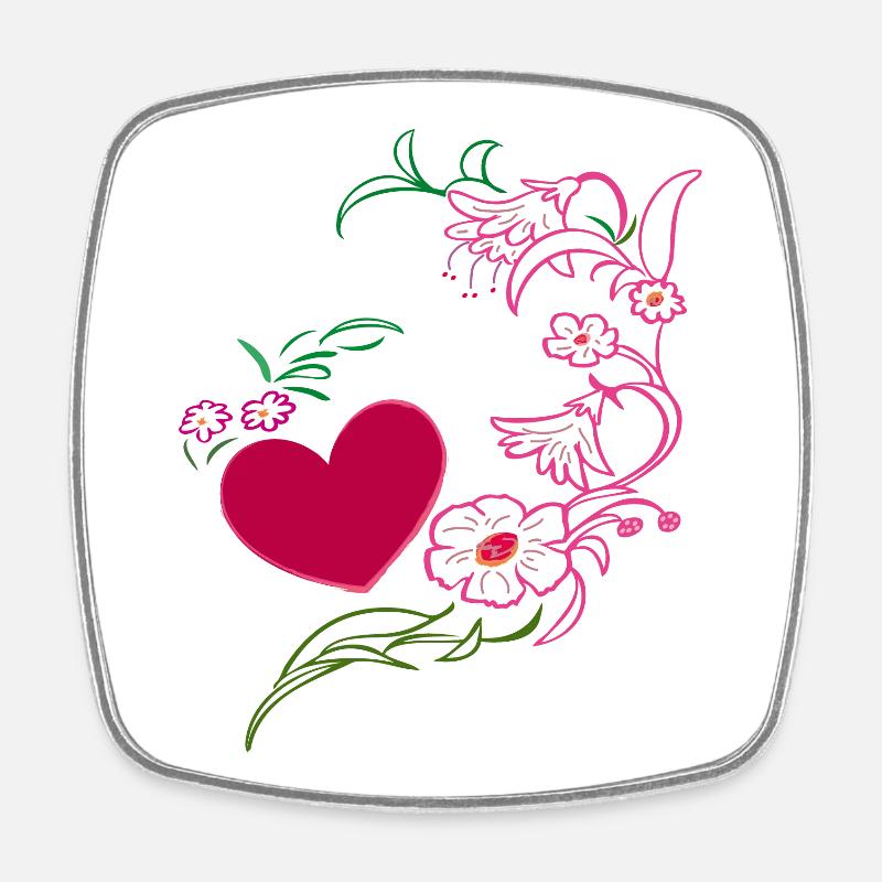 Flower tendril with heart - Square fridge magnet - white