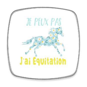 Je peux pas j'ai equitation florale poney cheval - Magnet carré - blanc - Devant