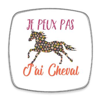 Je peux pas j'ai cheval florale poney equitation - Magnet carré - blanc - Devant