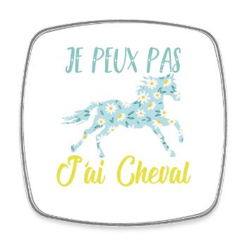 Je peux pas j'ai cheval florale poney equitation - Magnet carré - blanc - Devant