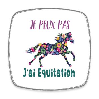 Je peux pas j'ai equitation florale poney cheval - Magnet carré - blanc - Devant