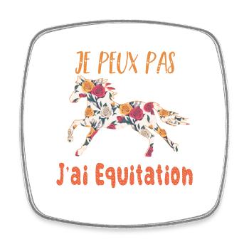 Je peux pas j'ai equitation florale poney cheval - Magnet carré - blanc - Devant