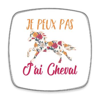 Je peux pas j'ai cheval florale poney equitation - Magnet carré - blanc - Devant