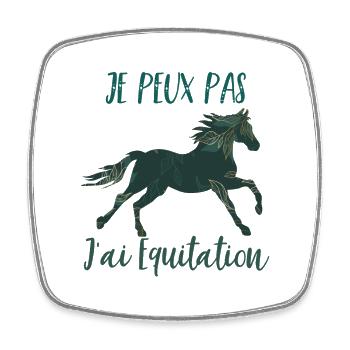 Je peux pas j'ai equitation florale poney cheval - Magnet carré - blanc - Devant