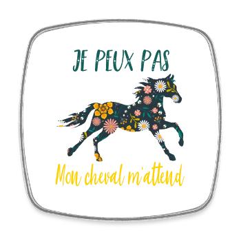 Je peux pas mon cheval m'attend - florale poney - Magnet carré - blanc - Devant