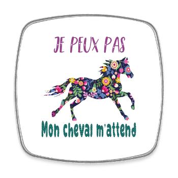 Je peux pas mon cheval m'attend - florale poney - Magnet carré - blanc - Devant