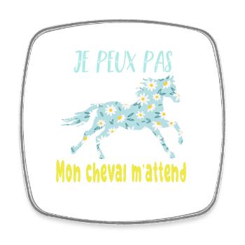 Je peux pas mon cheval m'attend - florale poney - Magnet carré - blanc - Devant