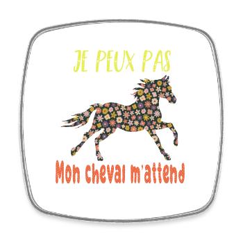 Je peux pas mon cheval m'attend - florale poney - Magnet carré - blanc - Devant