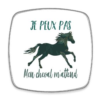 Je peux pas mon cheval m'attend - florale poney - Magnet carré - blanc - Devant