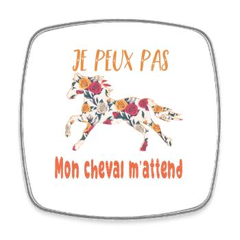 Je peux pas mon cheval m'attend - florale poney - Magnet carré - blanc - Devant