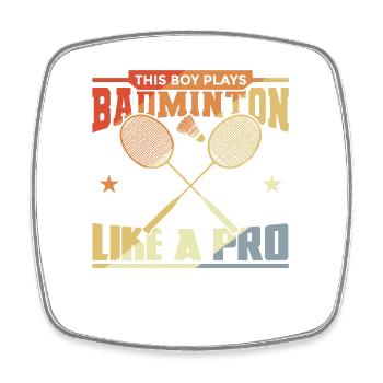 Boy playing badminton - Square fridge magnet - white - Front