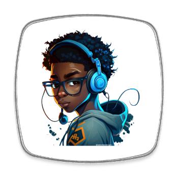 Digital gaming character with headset - Square fridge magnet - white - Front