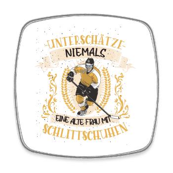 Eishockey Eishockeyspielerin Schlittschuhe - Viereckiger Kühlschrankmagnet - Weiß - Vorne