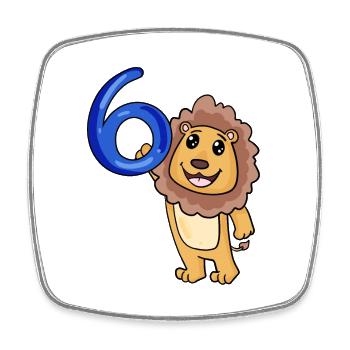 6 ans - 6ème anniversaire avec motif animal - Lion - Magnet carré - blanc - Devant